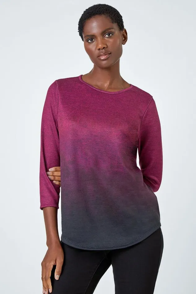 Pink Ombre Print Stretch Top Women Roman Tops