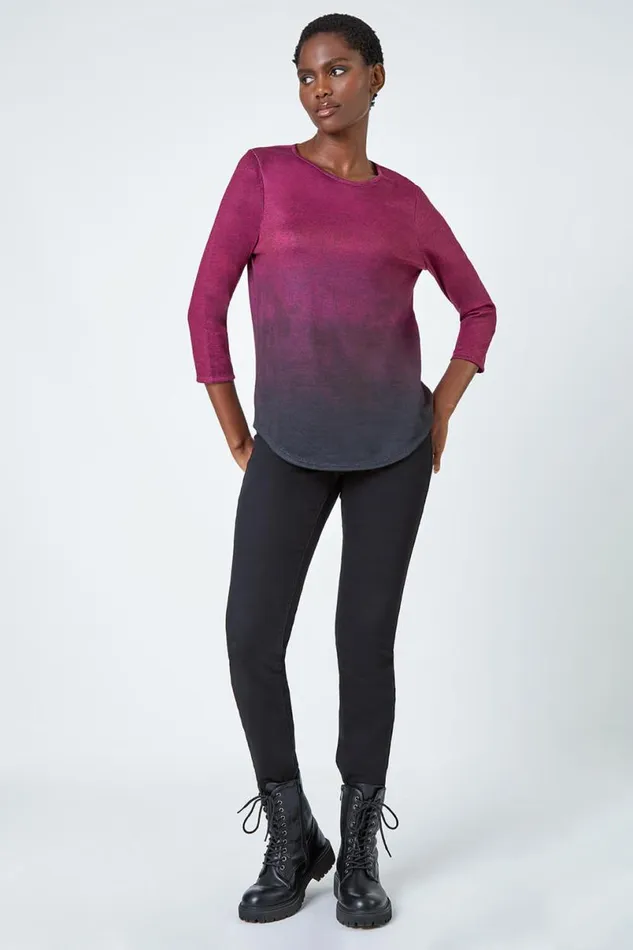 Pink Ombre Print Stretch Top Women Roman Tops