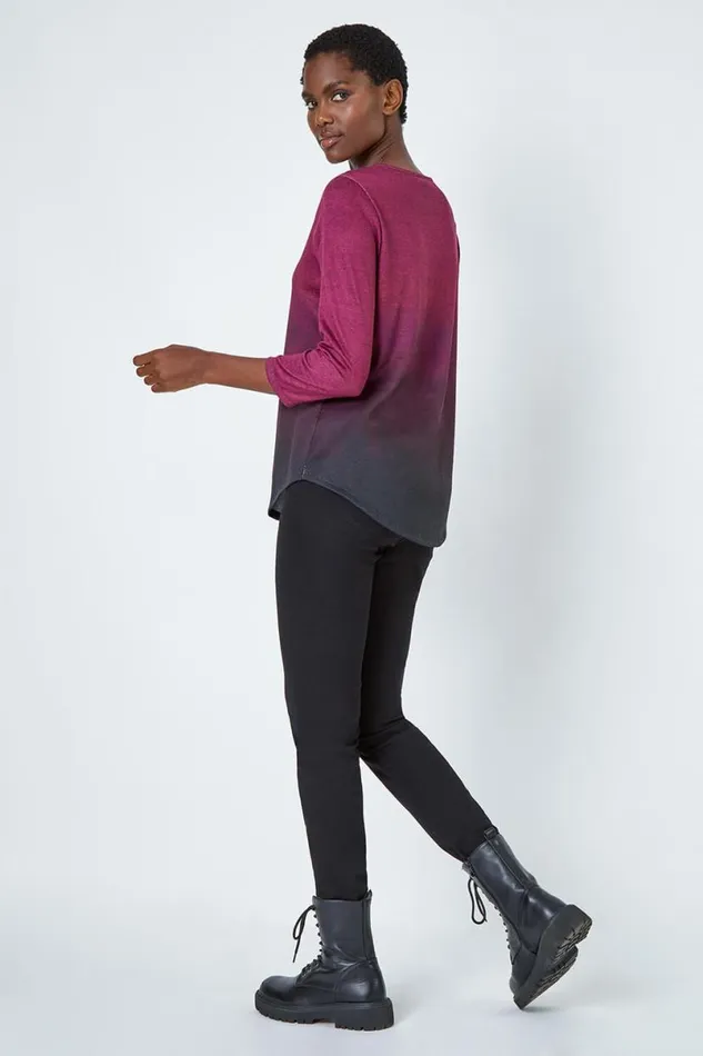 Pink Ombre Print Stretch Top Women Roman Tops