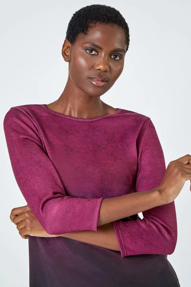 Pink Ombre Print Stretch Top Women Roman Tops