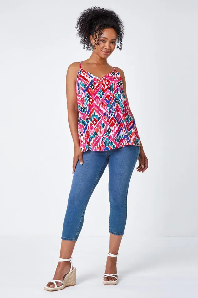 Pink Petite Aztec Print Vest Top Women Roman Tops