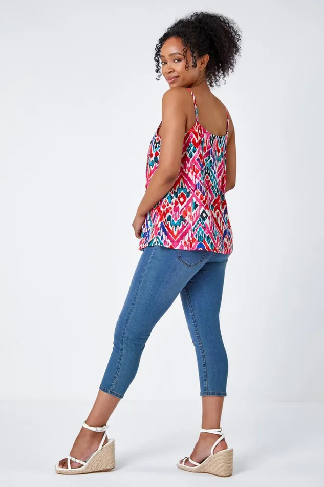 Pink Petite Aztec Print Vest Top Women Roman Tops