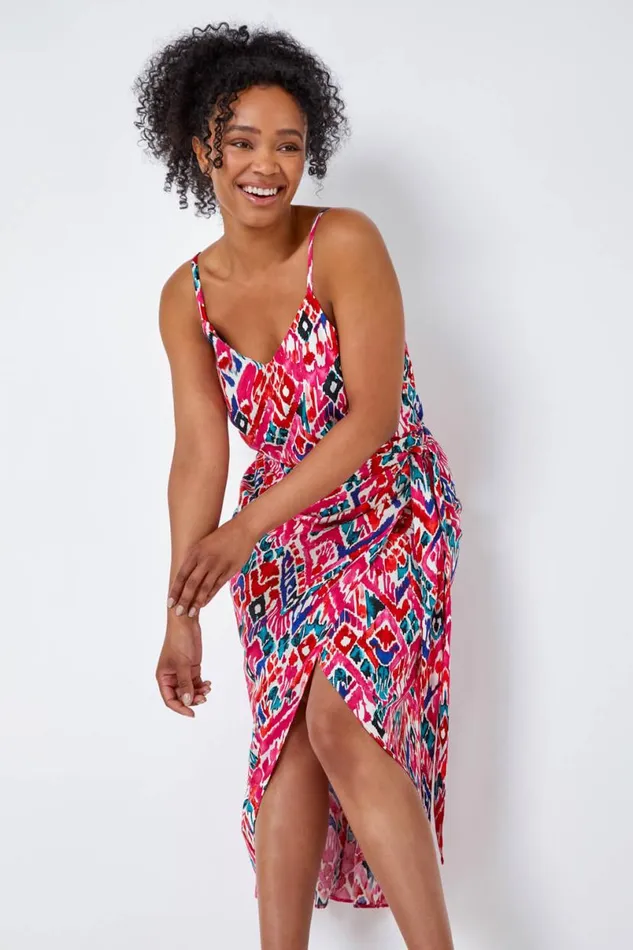Pink Petite Aztec Print Vest Top Women Roman Tops