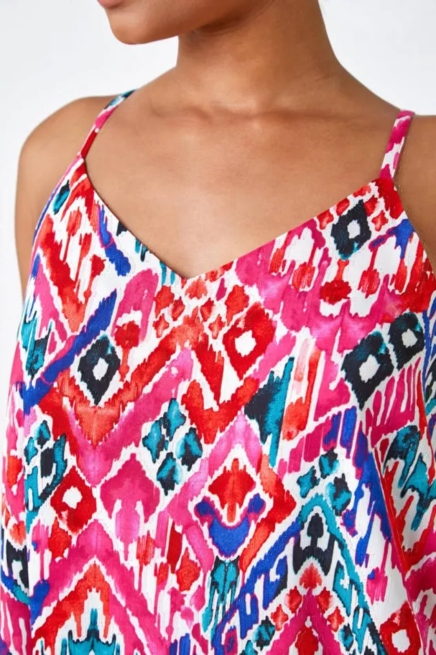 Pink Petite Aztec Print Vest Top Women Roman Tops