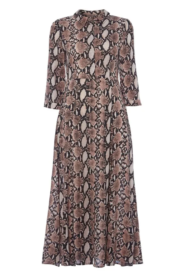 Pink Snake Print Shirt Maxi Dress Women Roman Dresses