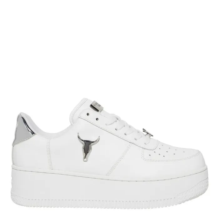 Platform Sneakers Women Windsor Smith RICH WHITE LEATHER SILVER METALLIC SNEAKERS