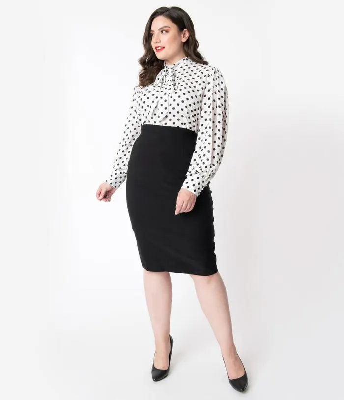 Plus Size 1950s Black High Waist Tracy Wiggle Skirt ClothingPlus Unique Vintage Skirts