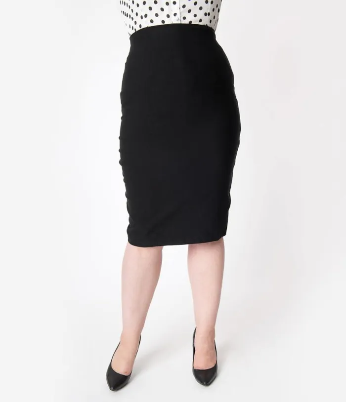Plus Size 1950s Black High Waist Tracy Wiggle Skirt ClothingPlus Unique Vintage Skirts