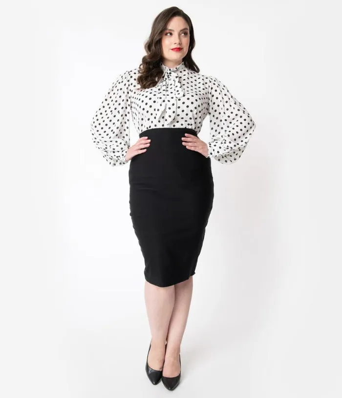 Plus Size 1950s Black High Waist Tracy Wiggle Skirt ClothingPlus Unique Vintage Skirts