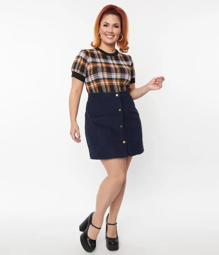 Plus Size 1970s Navy Moxy Skirt ClothingPlus Unique Vintage Skirts