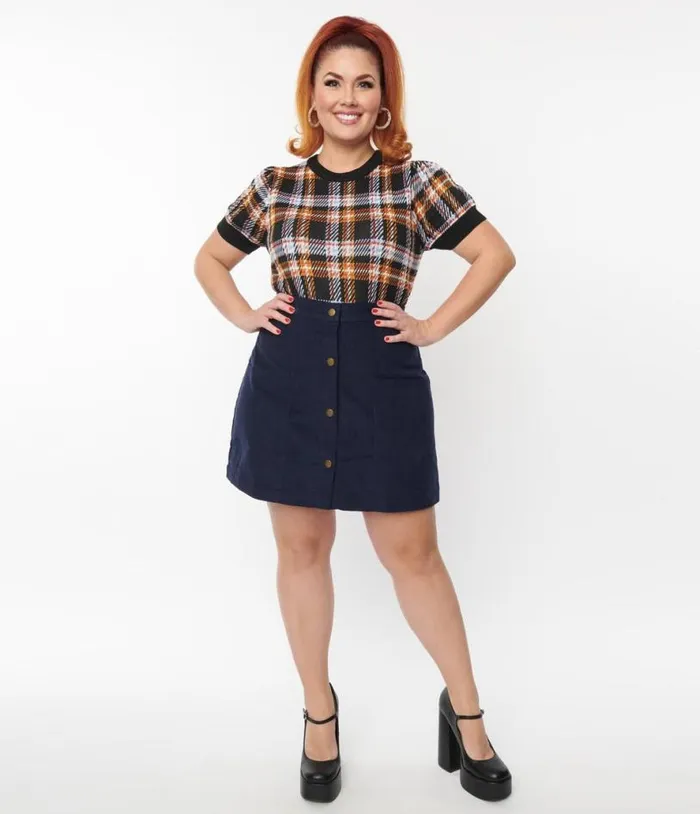 Plus Size 1970s Navy Moxy Skirt ClothingPlus Unique Vintage Skirts