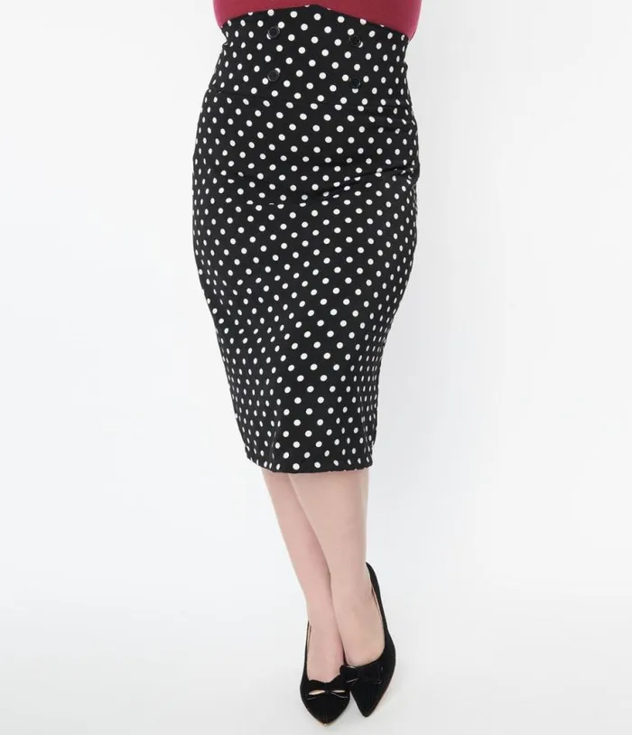 Plus Size Black and White Polka Dot Wiggle Skirt ClothingPlus Unique Vintage Skirts