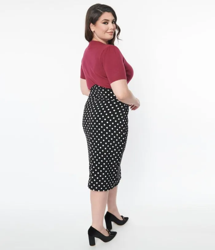 Plus Size Black and White Polka Dot Wiggle Skirt ClothingPlus Unique Vintage Skirts