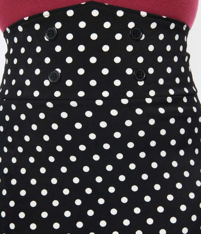 Plus Size Black and White Polka Dot Wiggle Skirt ClothingPlus Unique Vintage Skirts