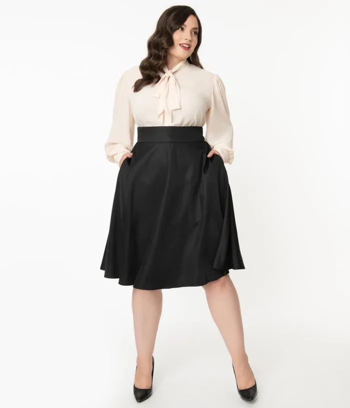 Plus Size Retro Style Black High Waist Vivien Swing Skirt ClothingPlus Unique Vintage Skirts Plus Size Retro Style Black High Waist Vivien Swing Skirt ClothingPlus Unique Vintage Skirts