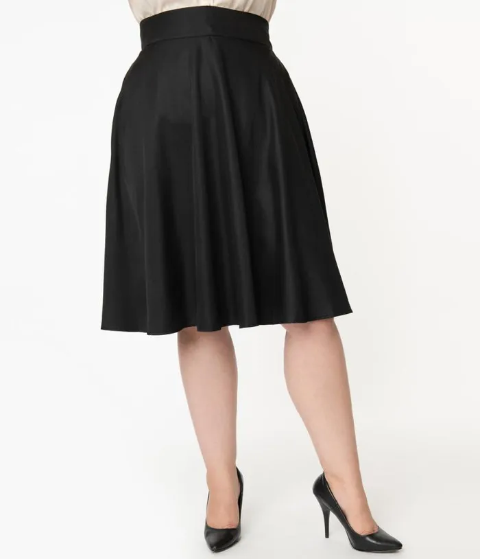 Plus Size Retro Style Black High Waist Vivien Swing Skirt ClothingPlus Unique Vintage Skirts