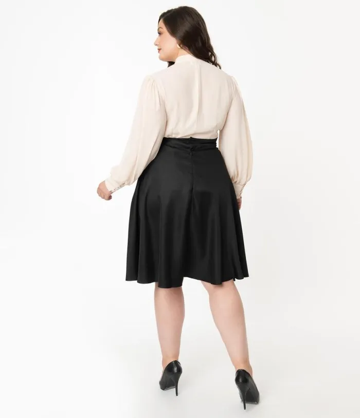 Plus Size Retro Style Black High Waist Vivien Swing Skirt ClothingPlus Unique Vintage Skirts