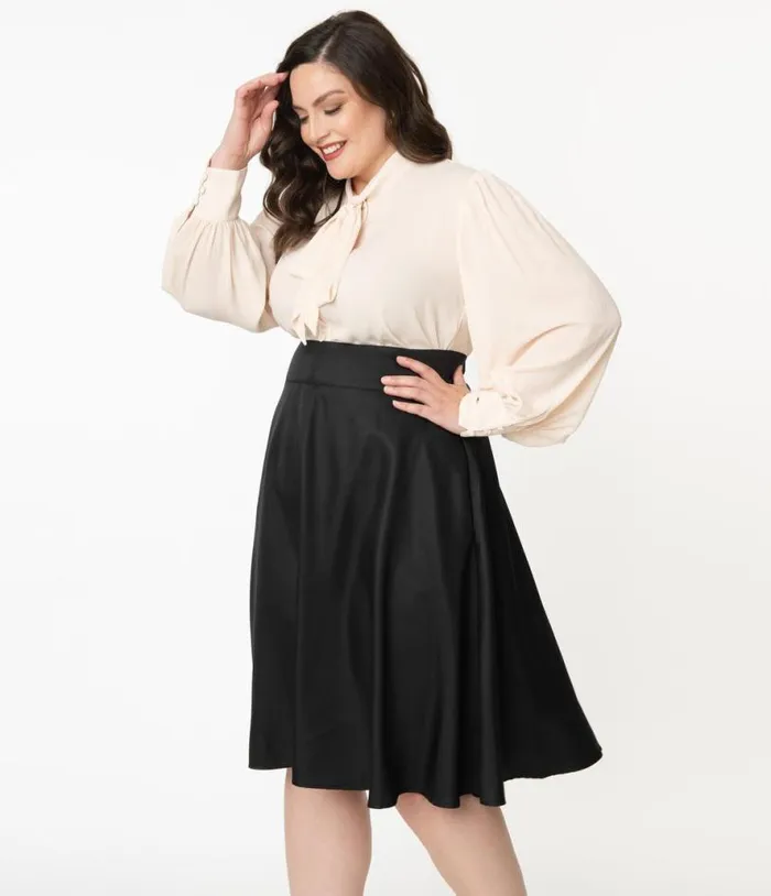 Plus Size Retro Style Black High Waist Vivien Swing Skirt ClothingPlus Unique Vintage Skirts