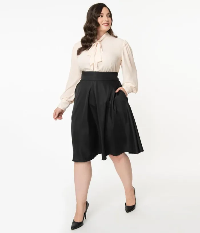 Plus Size Retro Style Black High Waist Vivien Swing Skirt ClothingPlus Unique Vintage Skirts
