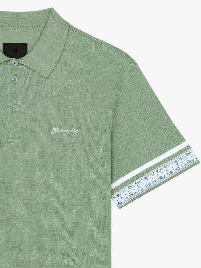 Polo In Cotton With Floral Detail Almond Green Men Givenchy TShirts