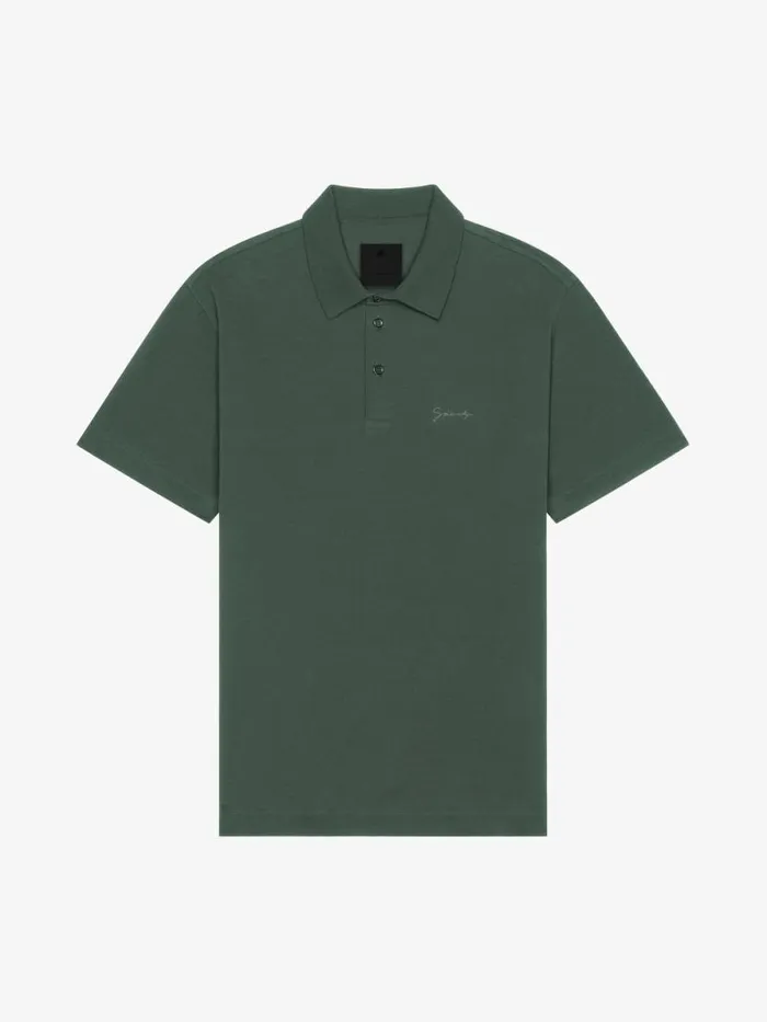 Polo In Cotton With Signature Dark Green Men Givenchy TShirts