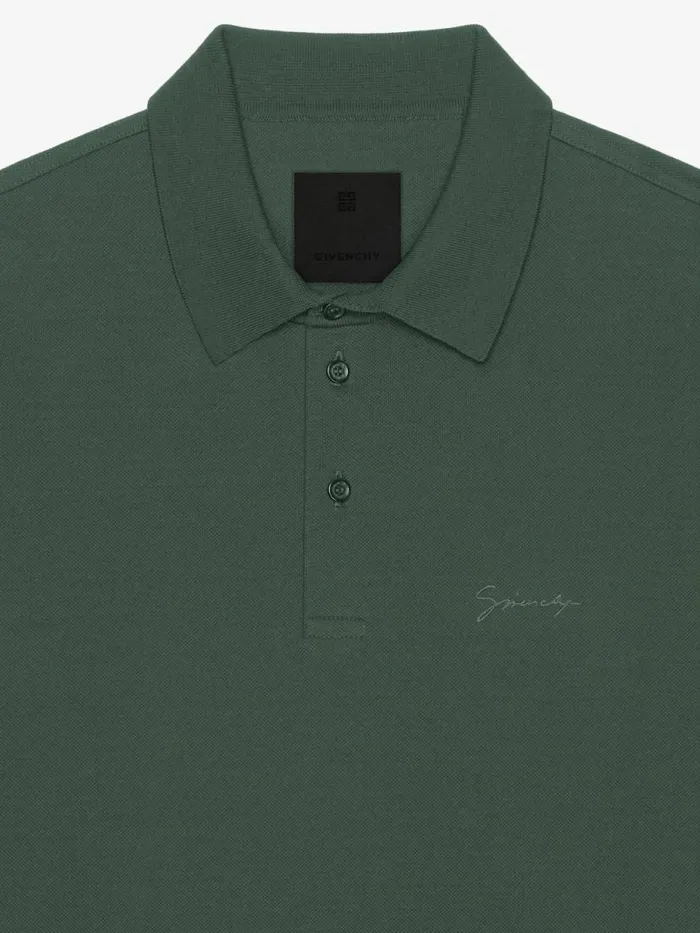 Polo In Cotton With Signature Dark Green Men Givenchy TShirts