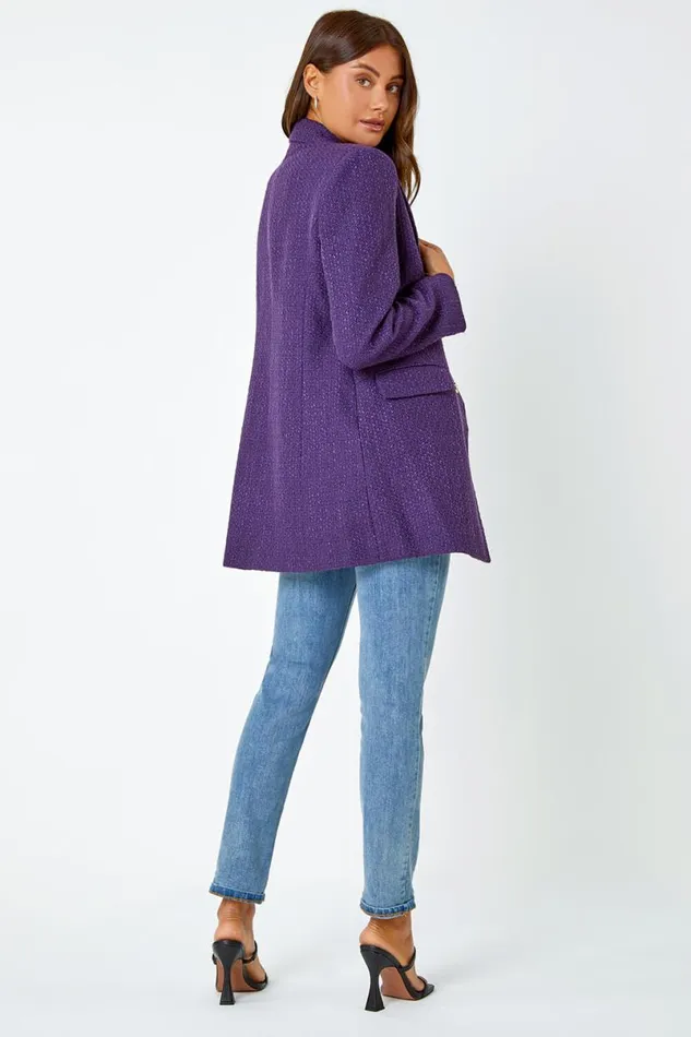 Purple Tailored Longline Boucle Jacket Women Roman Jackets