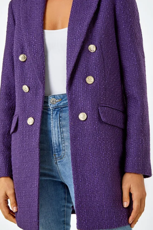 Purple Tailored Longline Boucle Jacket Women Roman Jackets