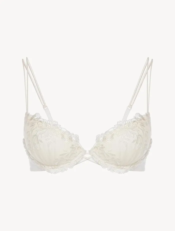 Pushup Bra In Offwhite Lycra With Embroidered Tulle Lingerie La Perla Padded