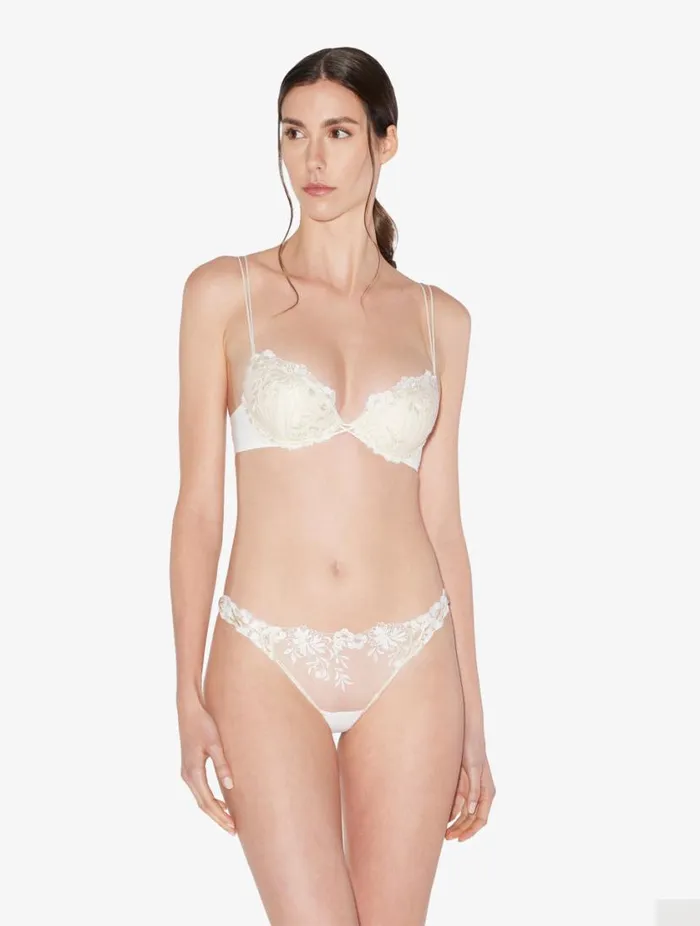 Pushup Bra In Offwhite Lycra With Embroidered Tulle Lingerie La Perla Padded