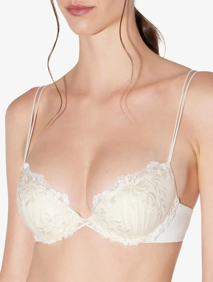 Pushup Bra In Offwhite Lycra With Embroidered Tulle Lingerie La Perla Padded