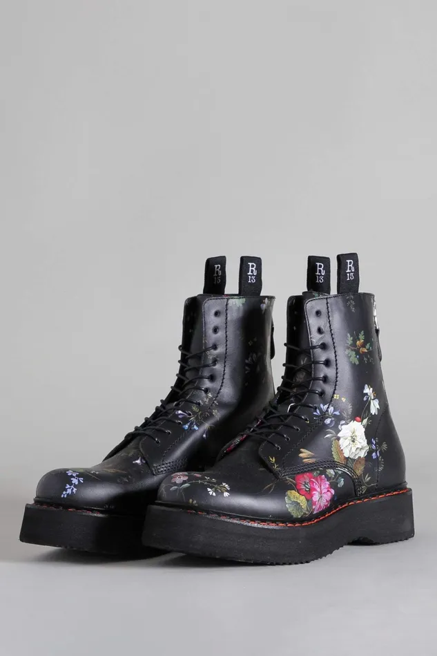 R13 Boots Women Single Stack Boot 8211 Black Floral