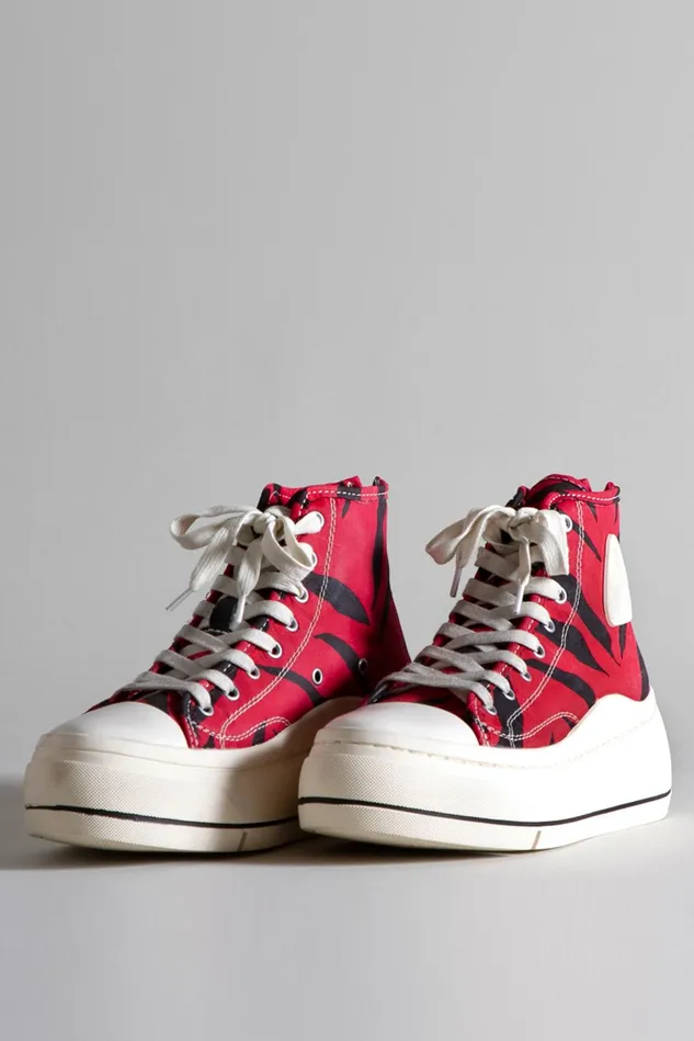 R13 Sneakers Women Kurt High Top Sneaker 8211 Red And Black Zebra Print