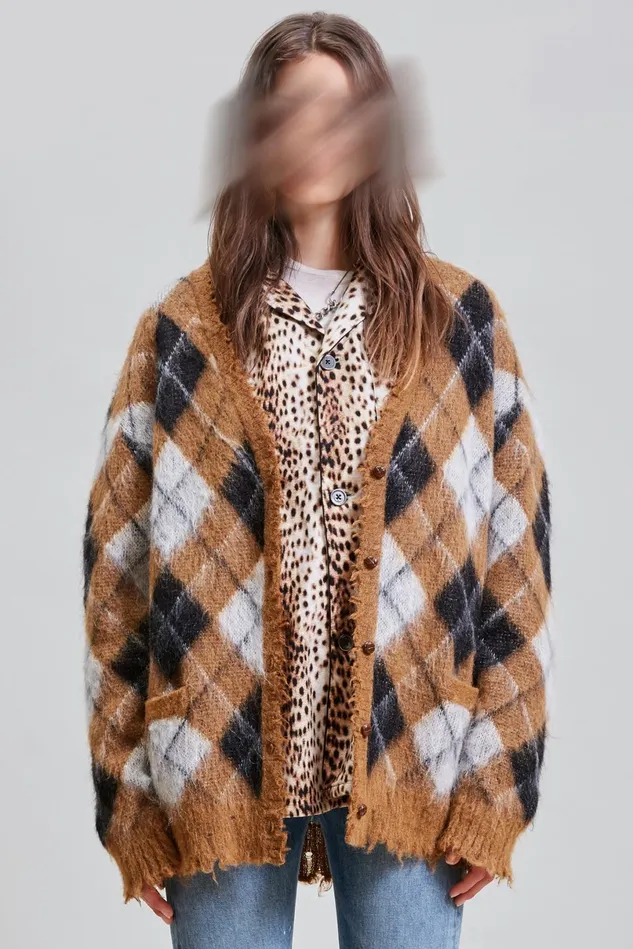 R13 Sweaters Women Fluffy Plaid Cardigan
