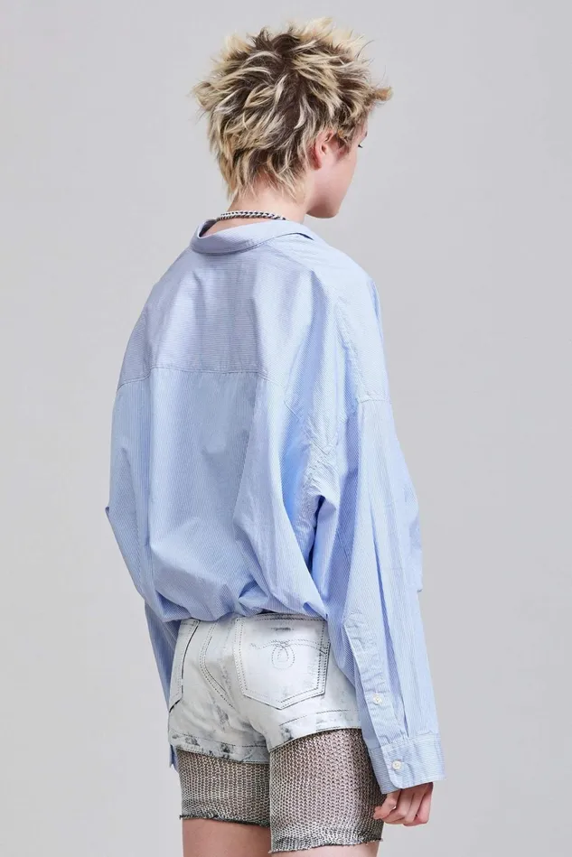 R13 Tops Women Gathered Hem Shirt 8211 Light Blue Pinstripe R13 Tops Women Gathered Hem Shirt 8211 Light Blue Pinstripe