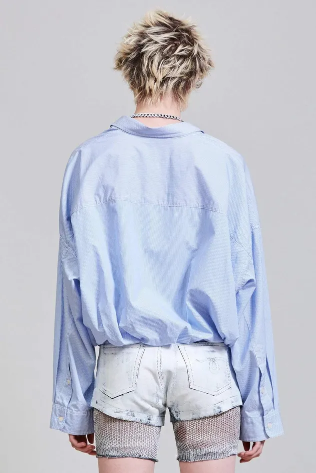 R13 Tops Women Gathered Hem Shirt 8211 Light Blue Pinstripe R13 Tops Women Gathered Hem Shirt 8211 Light Blue Pinstripe