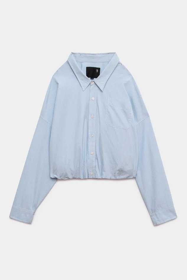 R13 Tops Women Gathered Hem Shirt 8211 Light Blue Pinstripe R13 Tops Women Gathered Hem Shirt 8211 Light Blue Pinstripe