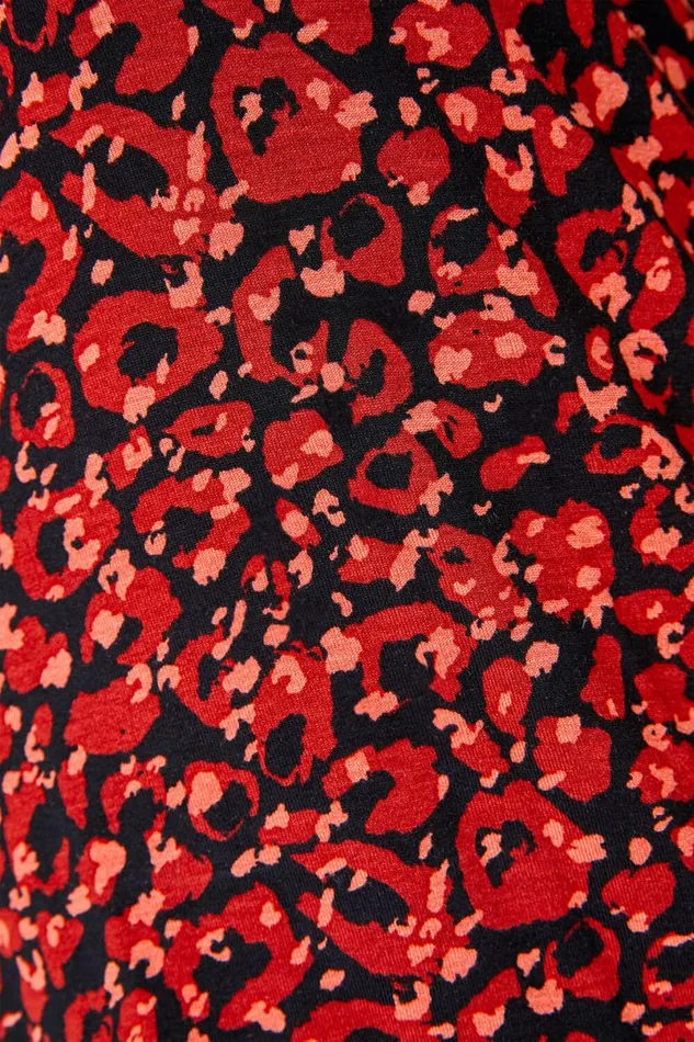 Red Curve Animal Print Panel Jersey Top Women Roman Tops