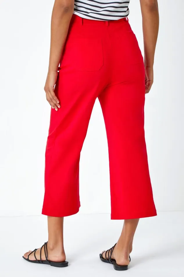 Red Elastic Waist Stretch Cropped Culotte Women Roman Coords