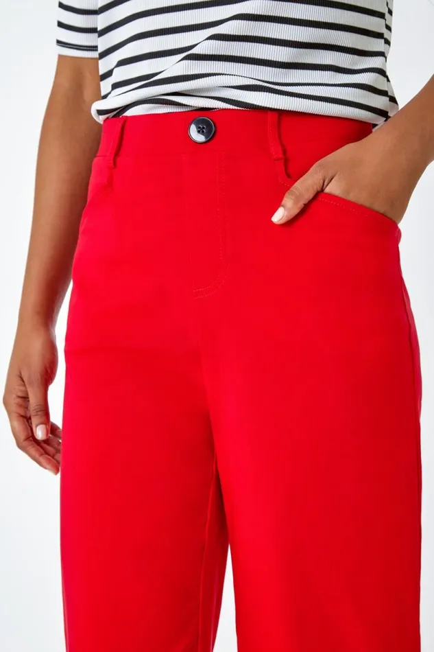 Red Elastic Waist Stretch Cropped Culotte Women Roman Coords