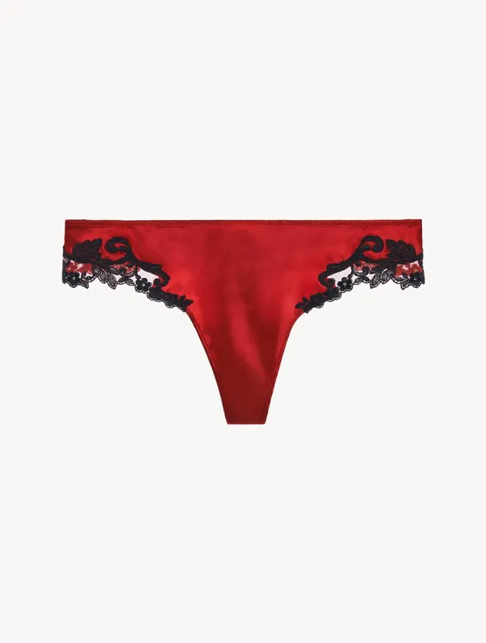 Red Silk Thong With Frastaglio Lingerie La Perla G String and Thong