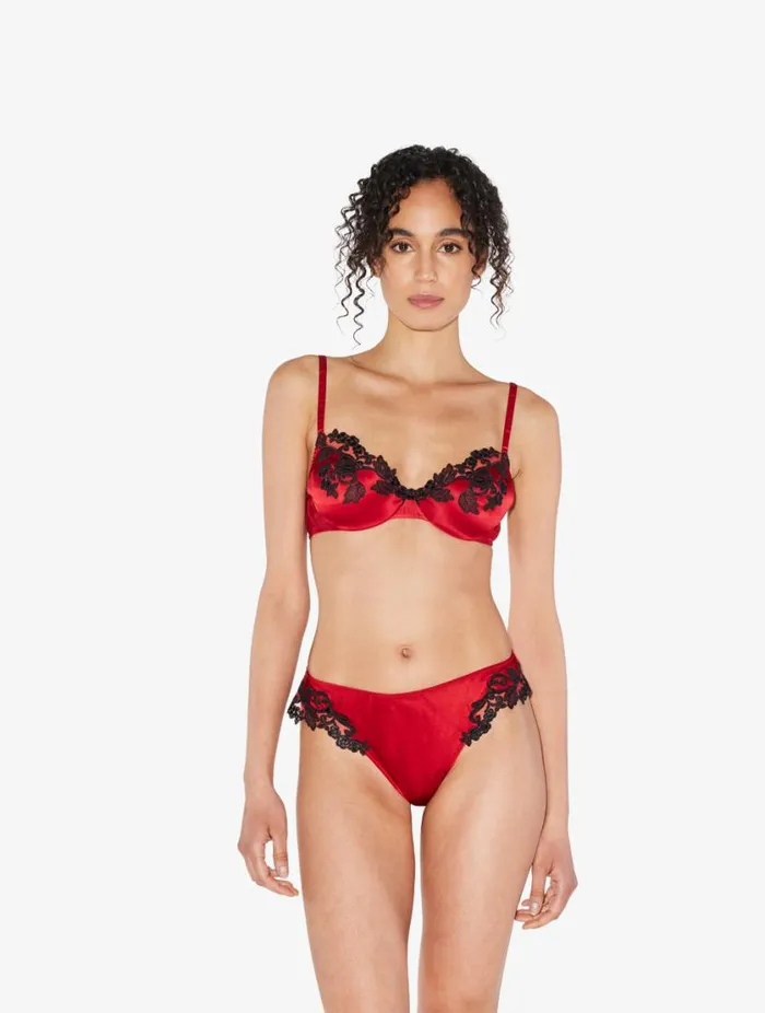 Red Silk Thong With Frastaglio Lingerie La Perla G String and Thong