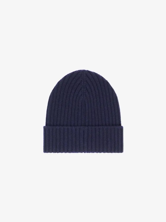 Ribbed Beanie In Wool And Cashmere With 4g Detail Deep Blue Men Givenchy Beanies and Caps
