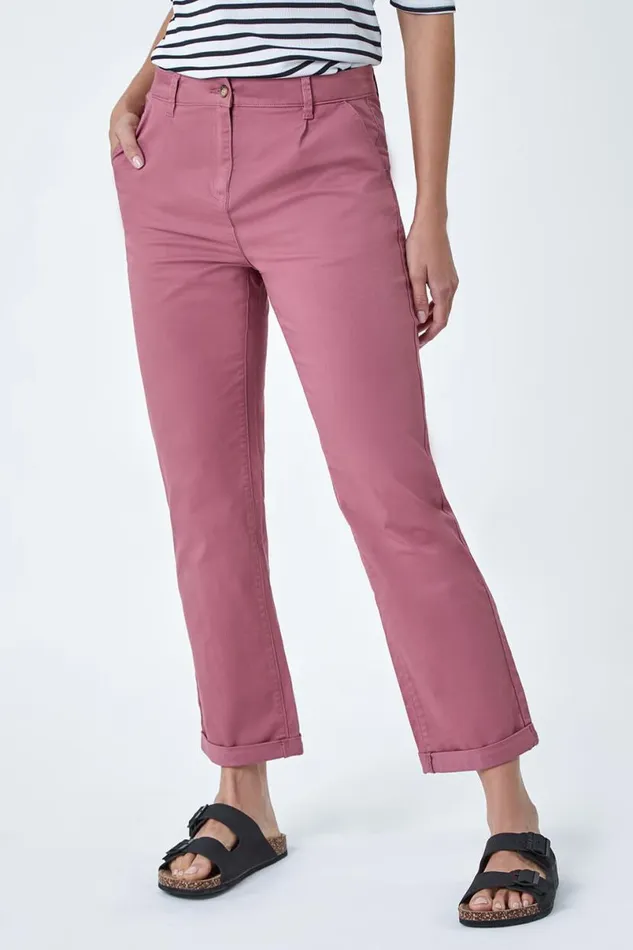 Rose Cotton Blend Washed Chino Trousers Women Roman Trousers