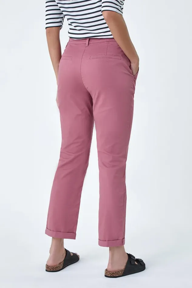 Rose Cotton Blend Washed Chino Trousers Women Roman Trousers