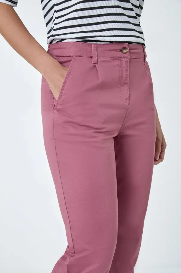Rose Cotton Blend Washed Chino Trousers Women Roman Trousers