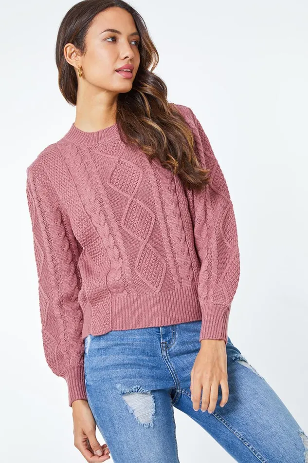 Rose Crew Neck Cable Knit Jumper Women Roman Tops