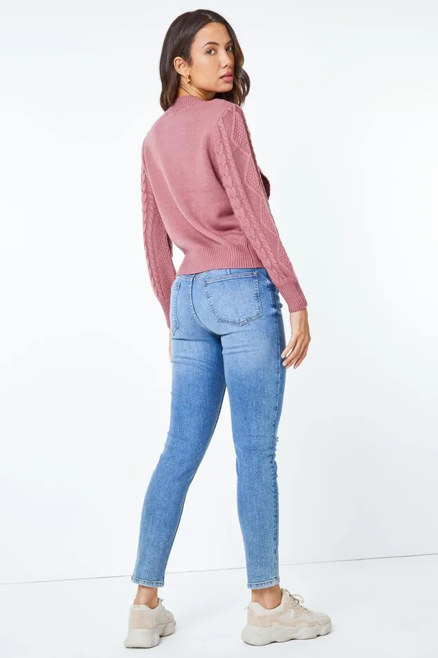 Rose Crew Neck Cable Knit Jumper Women Roman Tops