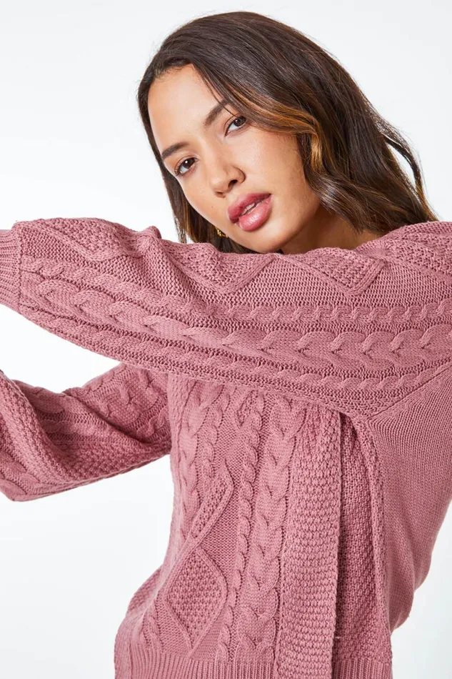 Rose Crew Neck Cable Knit Jumper Women Roman Tops