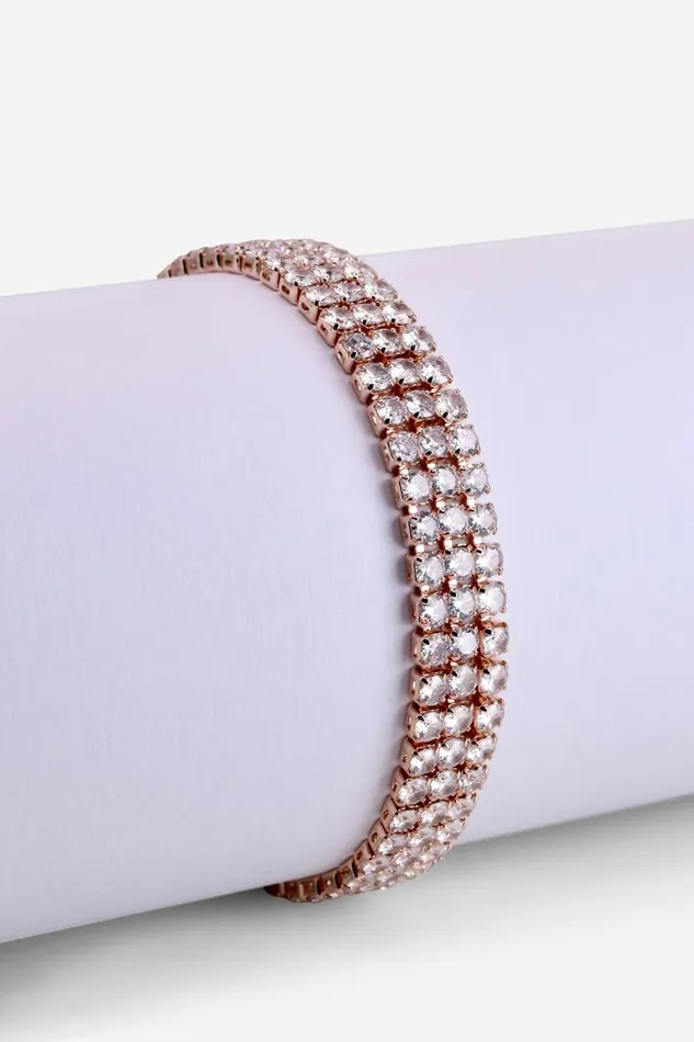Rose Gold Triple Layer Tennis Bracelet Women Roman Jewellery